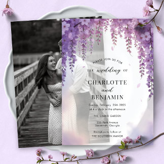 Invitations En Vélin Mariage Élégant Floral Wisteria Aquarelle