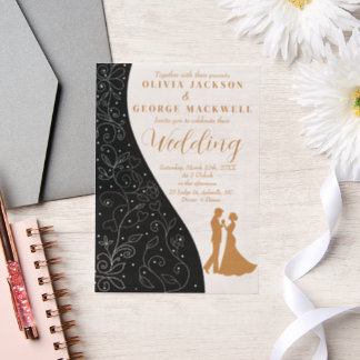 Invitations En Vélin Mariage élégant minimaliste noir et blanc