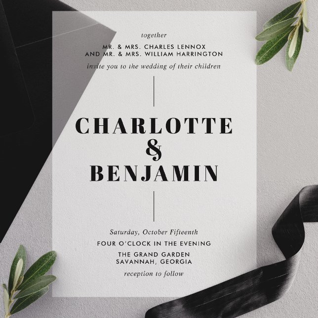 Invitations En Vélin Mariage élégant moderne noir (Créateur téléchargé)