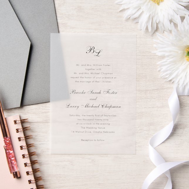 Invitations En Vélin Mariage Élégant Monogramme Classique (Mariage)