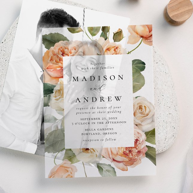 Invitations En Vélin Mariage Élégant Rose Pêche (Créateur téléchargé)