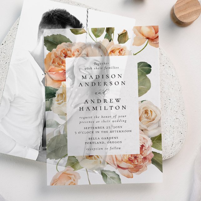 Invitations En Vélin Mariage Élégant Rose Pêche (Créateur téléchargé)