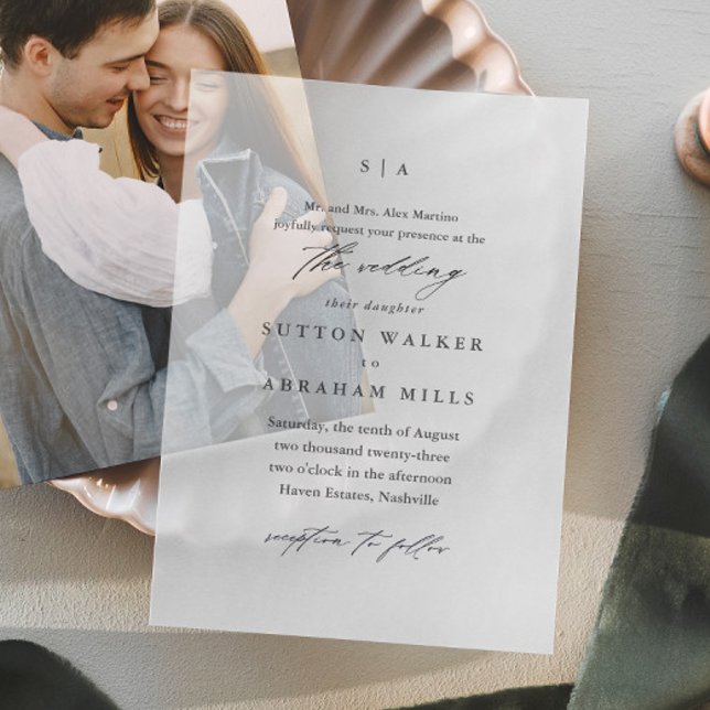 Invitations En Vélin Mariage Élégant Simple Calligraphie (Elegant Classic Wedding Monogram Script Vellum Invitations. Pair with your favorite photo.)