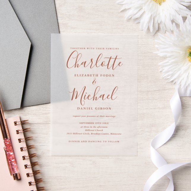 Invitations En Vélin Mariage élégant terracotta signature script (Mariage)