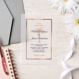 Invitations En Vélin Mariage Élégant Tropical Palmier Navy Rose Gold