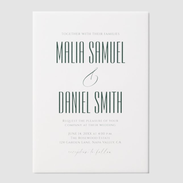 Invitations En Vélin Mariage Émeraude Élégant Moderne (Recto)