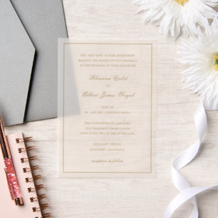 Invitations En Vélin Mariage Éternel Classique Bordure Ivoire et Or