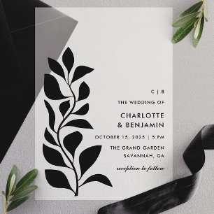 Invitations En Vélin Mariage Feuille de la Botanique Noire moderne