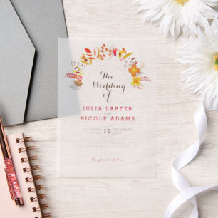 Invitations En Vélin Mariage Fleur de Boho Orange Violet Feuillage