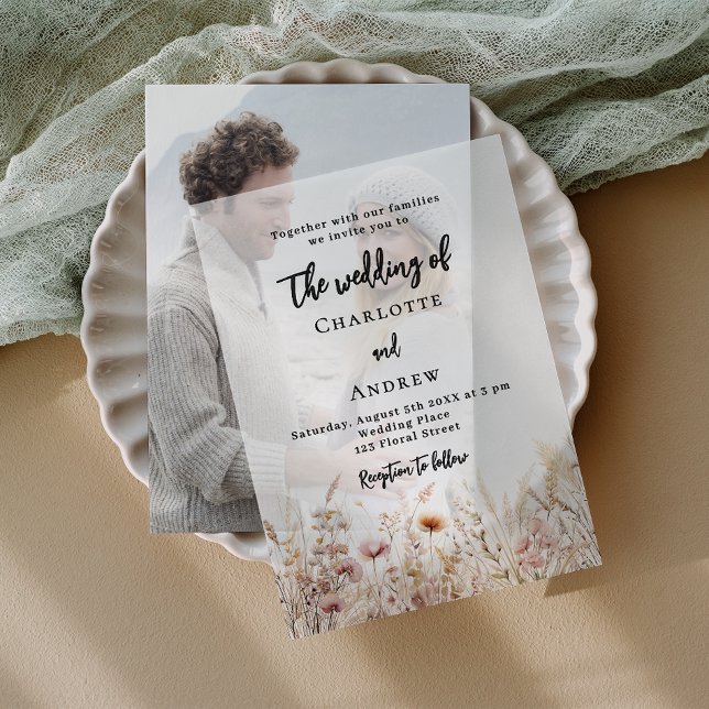 Invitations En Vélin mariage fleur sauvage beige crème rose (Créateur téléchargé)