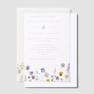 Invitations En Vélin Mariage Fleur sauvage bleu et jaune