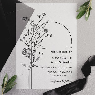 Invitations En Vélin Mariage Fleur Sauvage Noire Moderne Minimaliste Ar