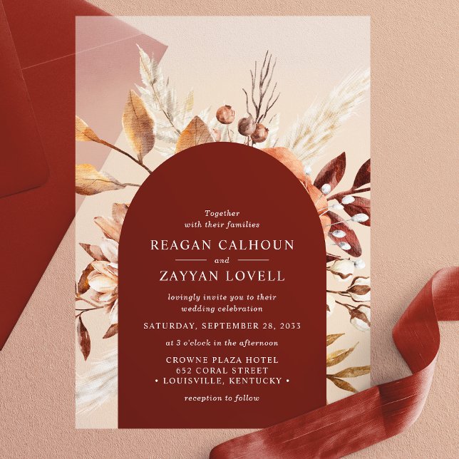 Invitations En Vélin Mariage Fleurs d'argile et Herbe de Pampas (Créateur téléchargé)