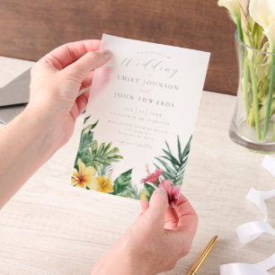 Invitations En Vélin Mariage Fleurs Tropicales Aquarelle