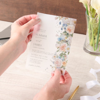 Invitations En Vélin Mariage Floral Chic Pastel Rose Blanc Bleu