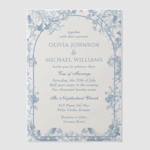 Invitations En Vélin Mariage Floral Chinois Bleu Poussiéreux Victorien