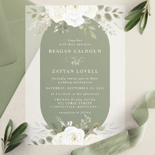 Invitations En Vélin Mariage Floral Élégant Ivoire et Sauge