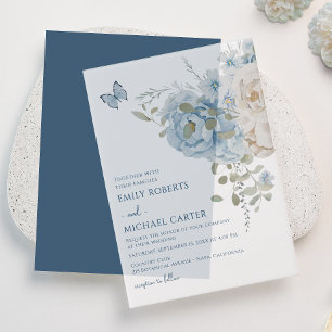 Invitations En Vélin Mariage floral romantique bleu Dusty
