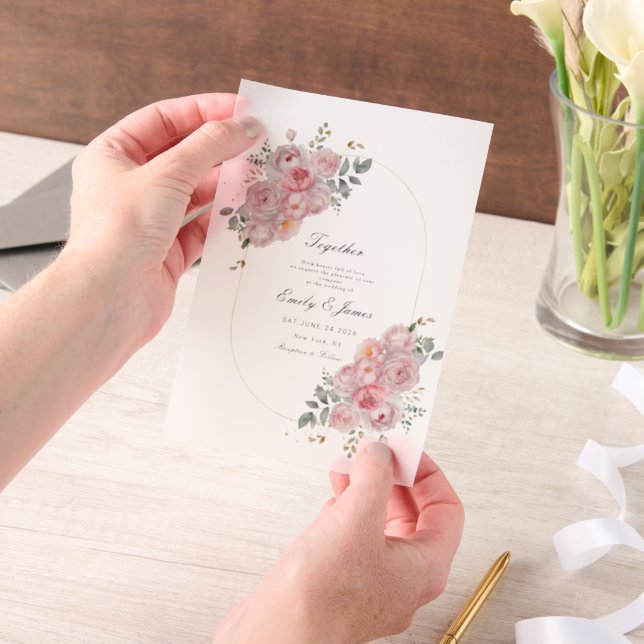 Invitations En Vélin Mariage floral rose Flower chic (Ordinateur de poche)