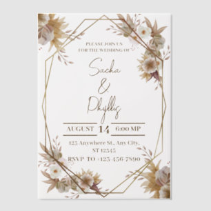 Invitations En Vélin Mariage Floral Rustique Beige et Marron