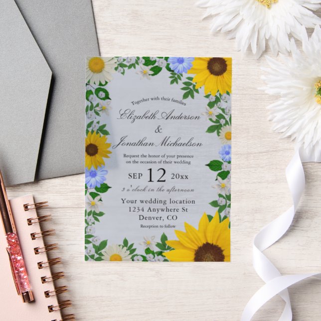 Invitations En Vélin Mariage floral rustique Tournesol Daisy (Mariage)
