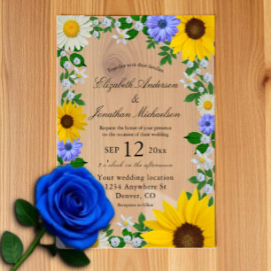Invitations En Vélin Mariage floral rustique Tournesol Daisy