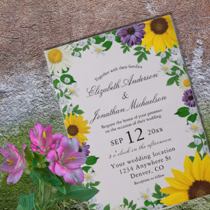 Invitations En Vélin Mariage floral rustique Tournesol Daisy