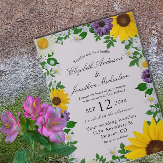 Invitations En Vélin Mariage floral rustique Tournesol Daisy (Créateur téléchargé)