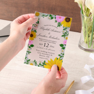 Invitations En Vélin Mariage floral rustique Tournesol Daisy