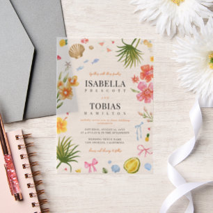 Invitations En Vélin Mariage Floral Tropical et Coquillages sur Vélin C