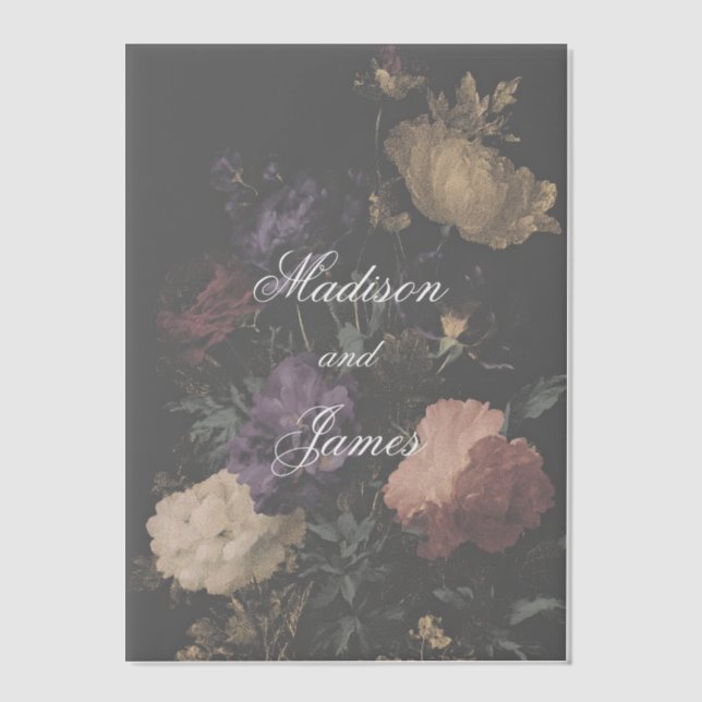 Invitations En Vélin Mariage foncé Romantique Moody Flowers Peinture (Recto)