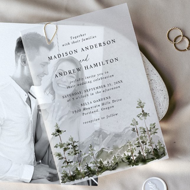 Invitations En Vélin Mariage forestier À feuillage persistant de la mon (Créateur téléchargé)