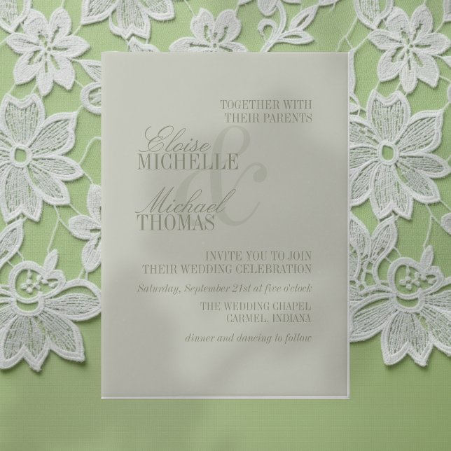 Invitations En Vélin Mariage Formel Moderne Écriture Vert Sauge (Invite guest to your big day with this Modern Script Sage Green Formal Wedding Vellum Invitation! )