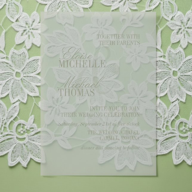 Invitations En Vélin Mariage Formel Moderne Écriture Vert Sauge (Modern Script Sage Green Formal Wedding Vellum Invitations)