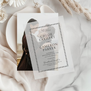 Invitations En Vélin Mariage frontalier de Carré noir classique