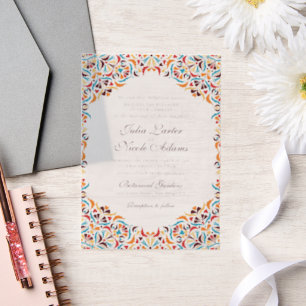 Invitations En Vélin Mariage mandala floral fantaisiste orange sarcelle