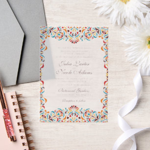 Invitations En Vélin Mariage Mandala Floral Fantaisiste Orange Turquois