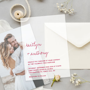 Invitations En Vélin Mariage minimaliste Viva Magenta écriture moderne