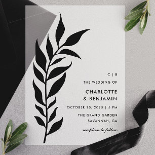 Invitations En Vélin Mariage Moderne à Arche de Feuille Noire