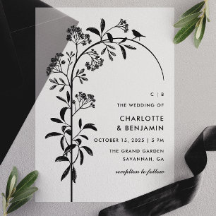 Invitations En Vélin Mariage Moderne avec Arche Botanique et Oiseau Noi