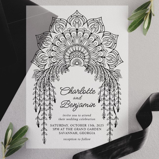 Invitations En Vélin Mariage Moderne Bohème Mandala Noir (Créateur téléchargé)