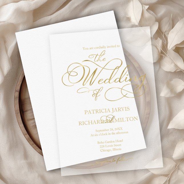 Invitations En Vélin Mariage Moderne Élégant Écriture Dorée (Créateur téléchargé)