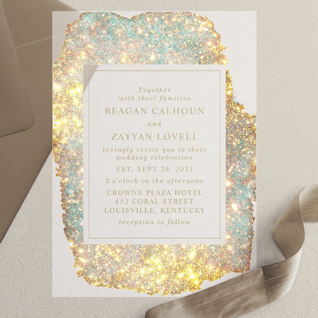 Invitations En Vélin Mariage Moderne Pailleté Iridescent (Créateur téléchargé)