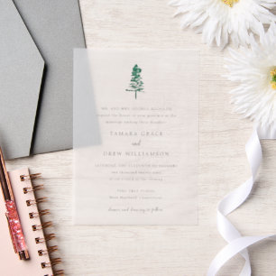 Invitations En Vélin Mariage Moderne sous un Pin Rustique