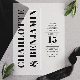 Invitations En Vélin Mariage Moderne Vertical Gras Noir