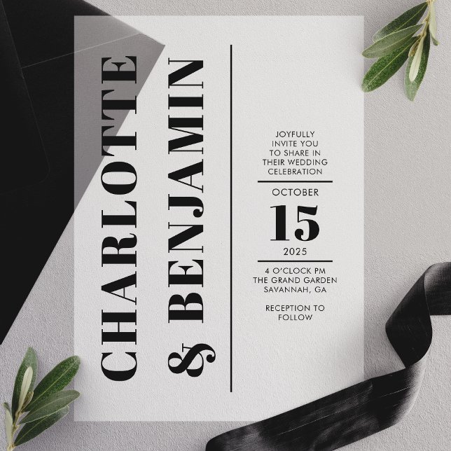 Invitations En Vélin Mariage Moderne Vertical Gras Noir (Créateur téléchargé)