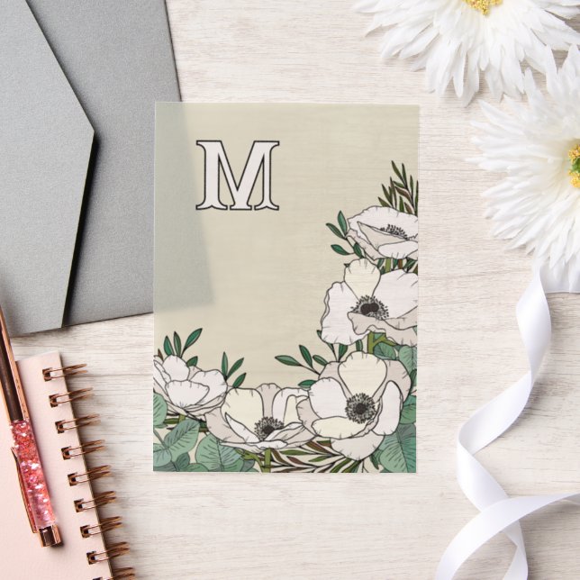 Invitations En Vélin Mariage Monogramme d'illustration des anémones bla (Mariage)