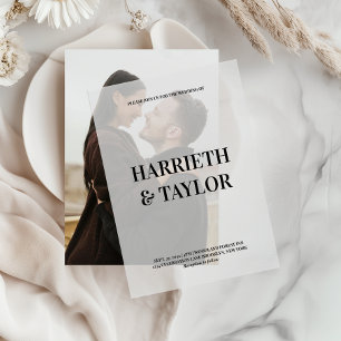Invitations En Vélin Mariage monographique centré en noir et blanc