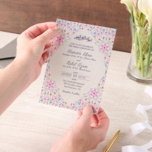 Invitations En Vélin Mariage Musulman Orné Bleu Nuit Rose Arch Arabe