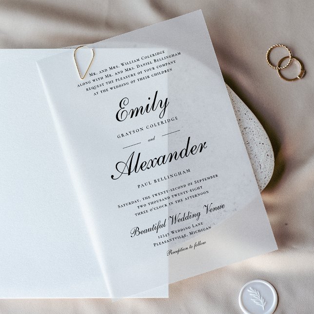 Invitations En Vélin Mariage noir et blanc de style script (Créateur téléchargé)